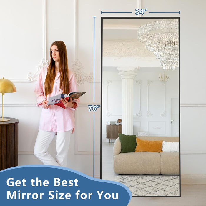 76"X34" Large Full Length Mirror, Oversized Floor Mirror, Black