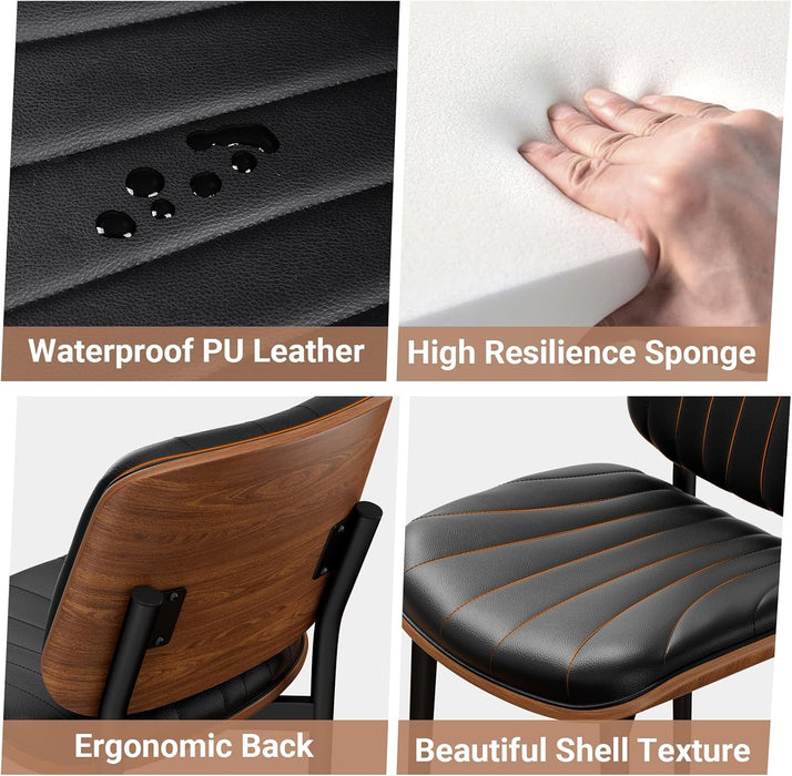 Dining Chairs Set of 2, Modern Kitchen Dining Room Chair, Leather Kitchen Chairs with Walnut Back and Metal Legs for Dining Room, Accent Chair for Living Room