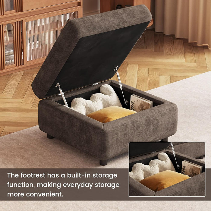 Dark Brown Storage Ottoman, Modern Sofa Ottoman for Sectional Sofa, Multi-Functional Upholstered Footrest, Padded Seat for Living Room, Home, Apartment, Dorm, Office, 330LBS Capacity