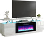 Fireplace TV Stand with 36" Fireplace, 70" Modern Fireplace Entertainment Center LED Lights, 2 Tier TV Console Cabinet for Tvs up to 80", Ivory White