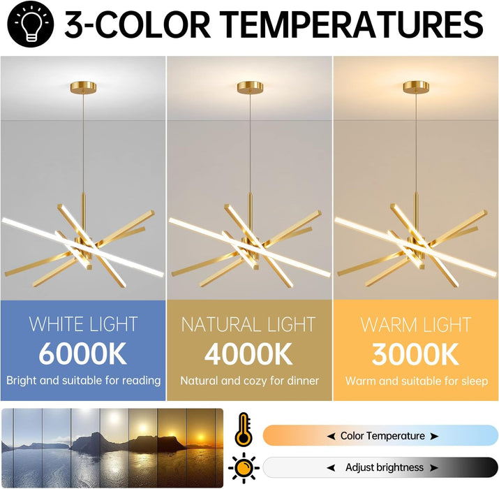 Gold 31 Inch LED Sputnik CeilingChandelier Dimmable