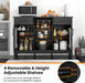 Sideboard Buffet Cabinet with 2 Drawers, Kitchen Storage Cabinet W/2 Doors, Open Compartments, Shelves, Faux Marble Top, Modern Furniture for Living Room, Coffee Bar, Entryway (Black)