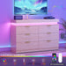 Dresser for Bedroom 6 Drawers with RGB LED Lights and Charging Station, 47.2" Wide Fluted Wooden Chest of Drawers, TV Stand Closet Clothes Storage Organizer for Living Room, Hallway, Oak