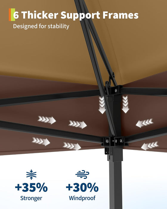 Canopy Tent 12X12 Ft, Pop up Gazebo One-Push Setup with 4 Sandbags for Backyard Parties and Bbqs, Mosquito Netting & Height Adjustable - Khaki & Coffee