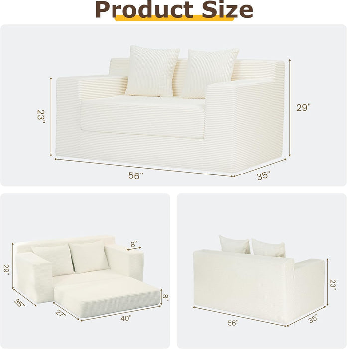 Corduroy Convertible Sofa Bed ThreeInOne BeigeTone Sleeper