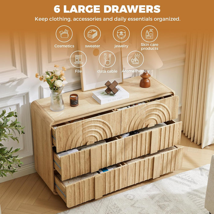 3-Piece Dresser Bedroom Set, 6 Drawer Dresser & 2 Drawer Nightstands
