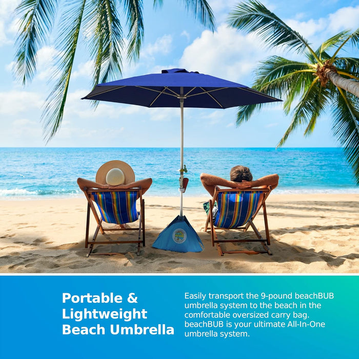 ALL-IN-ONE BEACH UMBRELLA SYSTEM. Includes ULTRA Base (Compliant with the ASTM F3681-24 Beach Umbrella Safety Standard). (Deep Ocean Blue)