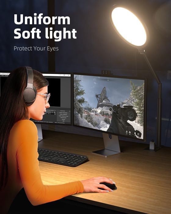 10.2" Desk Ring Light with Stand, 360° Rotate Desk Lamps for Home Office with C-Clamp, Flexible Height Desk Light, Adjust Arm Ring Light for Desk, Podcast, Gaming, Recording, Zoom Lighting