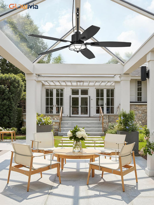 52" Outdoor Ceiling Fan with Lights, IP65 Waterproof Gazebo Fan with 3CCT Remote Control 6-Speeds Reversible DC Motor,Plug in Hanging Ceiling Fan for Patio Porch Pergola(Black)