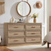 55.1" Wide Farmhouse 6 Drawers Dresser for Bedroom, Oak