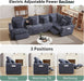 Oversized Modular Sectional Sofa with 2 Power Recliner, 5-Seater L-Shaped Corduroy Reclining Couch with Storage Console Charging Cup Holders, Fluffy Reclining Couches for Living Room,Grey