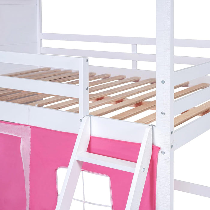 FullSizeFurniture Wooden Bunk Bed Pink PlayhouseStructure