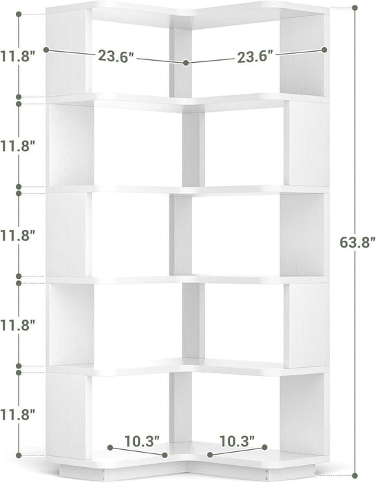 Corner Book Shelf - 6 Tier Corner Bookshelf Etagere Bookcase with Baffle, Freestanding L Shaped Display Shelf Stand for Home Office, Living Room, Bedroom, Kitchen, White