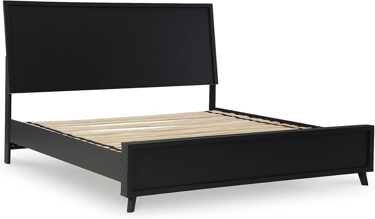 Signature Design by Ashley Danziar Modern King Panel Platform Bed with Angled Legs, Foundation or Box Spring Not Needed, Black