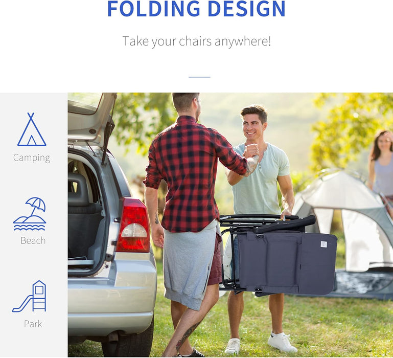 2 Piece Outdoor Patio Furniture Set with 2 Folding Padded Rocking Chairs, Bistro Style for Porch, Camping, Balcony, Navy Blue