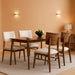 5 Piece Solid Wood Dining Table Set, Farmhouse Mid-Century Modern Table & 4 Upholstered Chairs for Home, Kitchen, Apartment, Space Saving, Brown+Biege