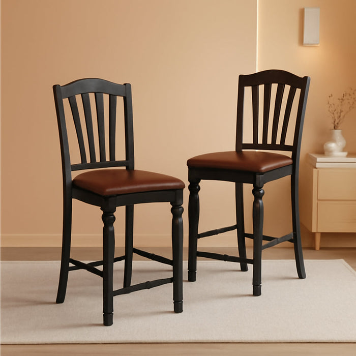 CHS-BLK-LC Chelsea Counter Dining Chairs - Faux Leather Upholstered Solid Wood Chairs, Set of 2, Black