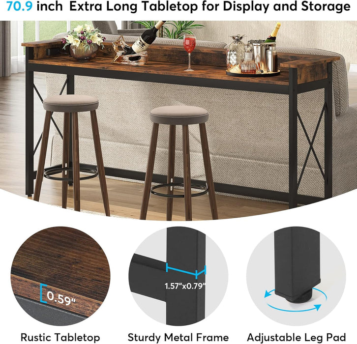 Sofa Table with Outlets and USB Ports, 70.9 Inch Extra Long Console Table behind Couch with Charging Station, Industrial Narrow Entryway Hallway Accent Table for Living Room