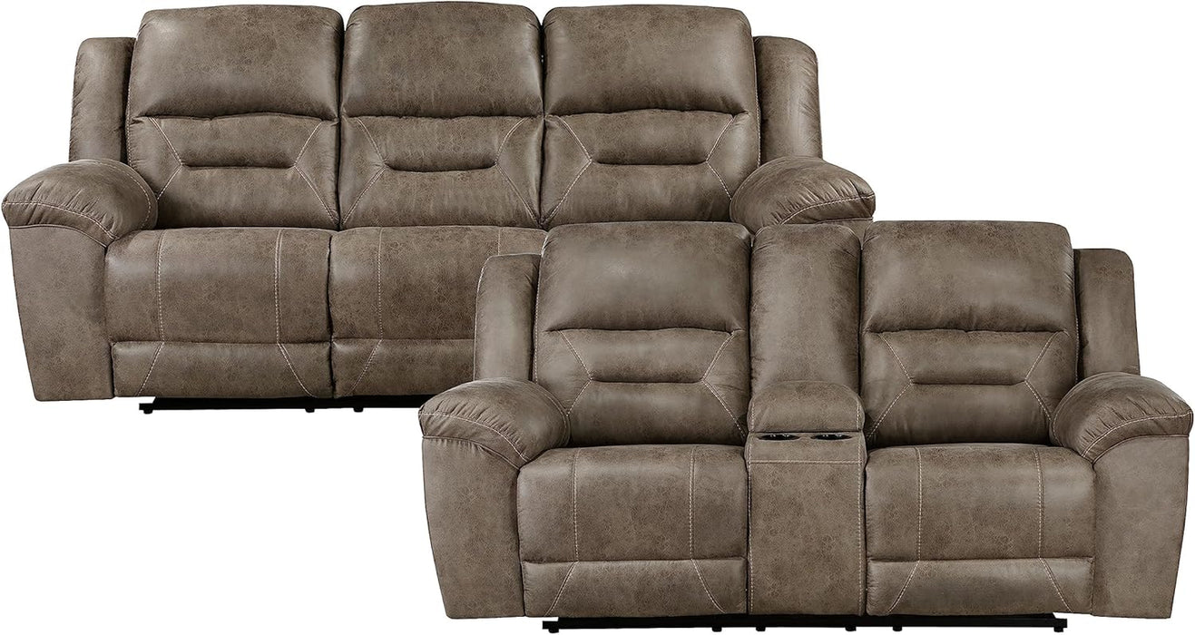 Reclining Living Room Set, Wall Hugger Manual Reclining Sofas, Couches for Living Room, Home Theater Seating, Includes Dual Reclining Sofa and Loveseat, 2-Piece Set, Brown​