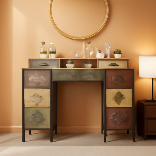metal and glass dresser Furniture of America Lismore Champagne Vanity With Stool