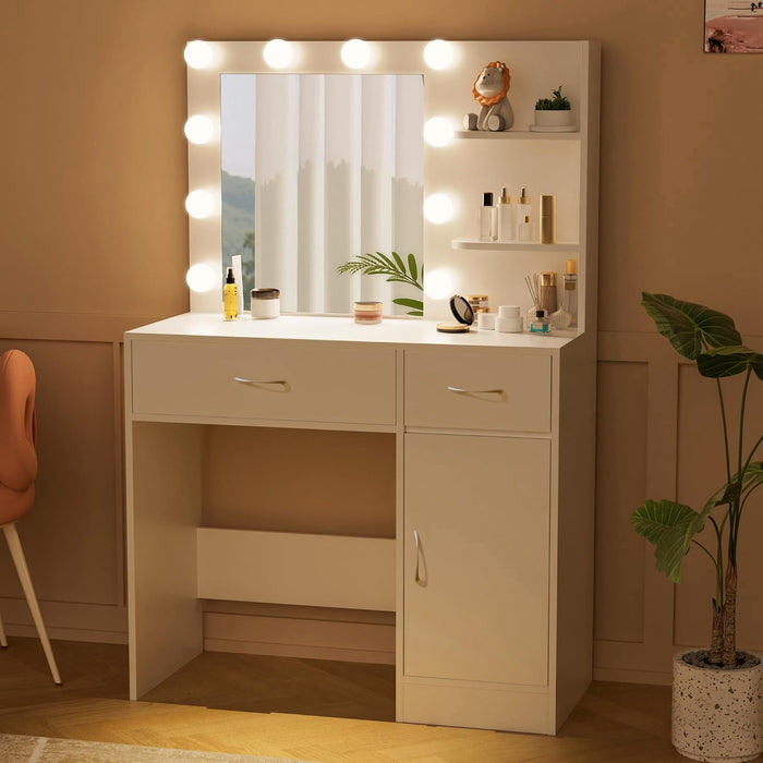 White Vanity Desk With Dimmable Hollywood Lighting