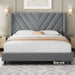 Queen Bed Frame with Chevron Channel-Tufted Headboard, Light Grey