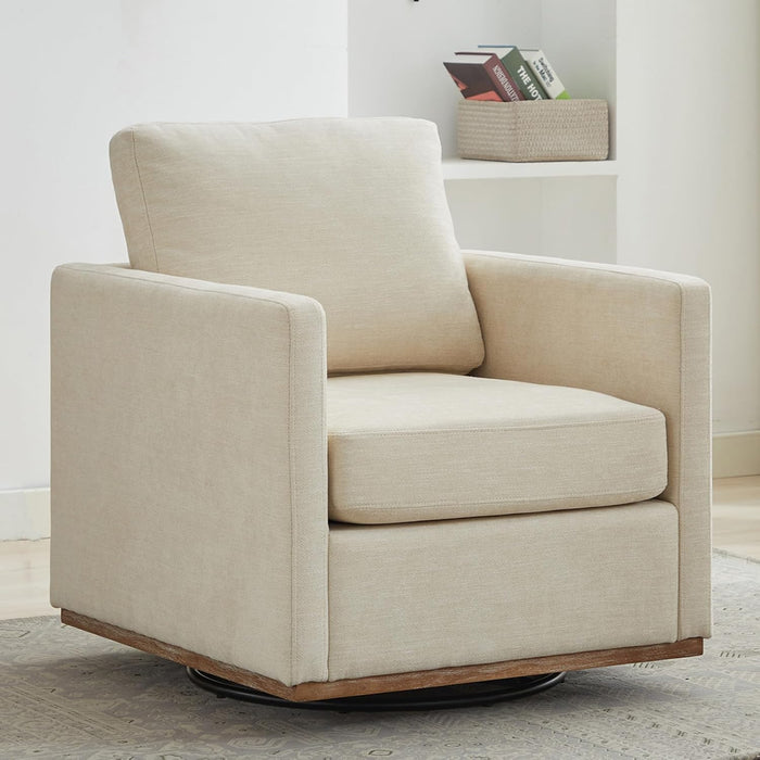 Beige Upholstered Swivel Armchair 360 Degree Chair