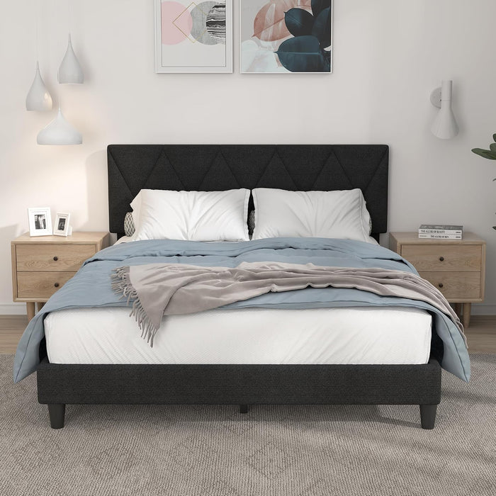 Queen Bed Frame, Chenille Button Tufted Design Upholstered Headboard, Black