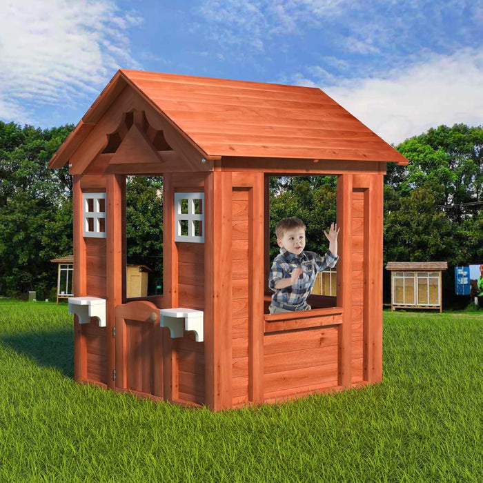 Playhouse for Kids Outdoor, Wooden House with Windows and Flowerpot Holder for Backyard/Garden/Patio, outside Playhouse Large/Waterproof/Durable, Kids' Playhouses/Gift/Outdoor Playset, Golden