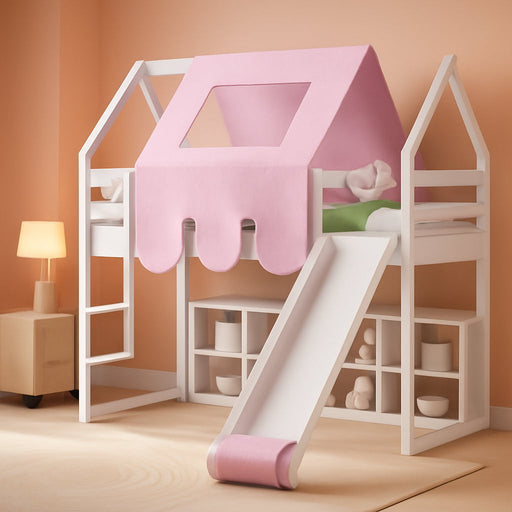 Twin Size Loft Bed With Slide PlayhouseCastleFortress