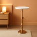 Marble Drink Table, 10"X12"X(22“~30") Martini Table with Metal Antique Brass Adjustable Stand Base, Drink Tables for Small Spaces, Living Room, Bedroom, or Office (White)