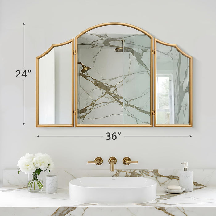 Gold Scalloped Vanity Mirror: 36"X24" Three Sided Dresser Miror