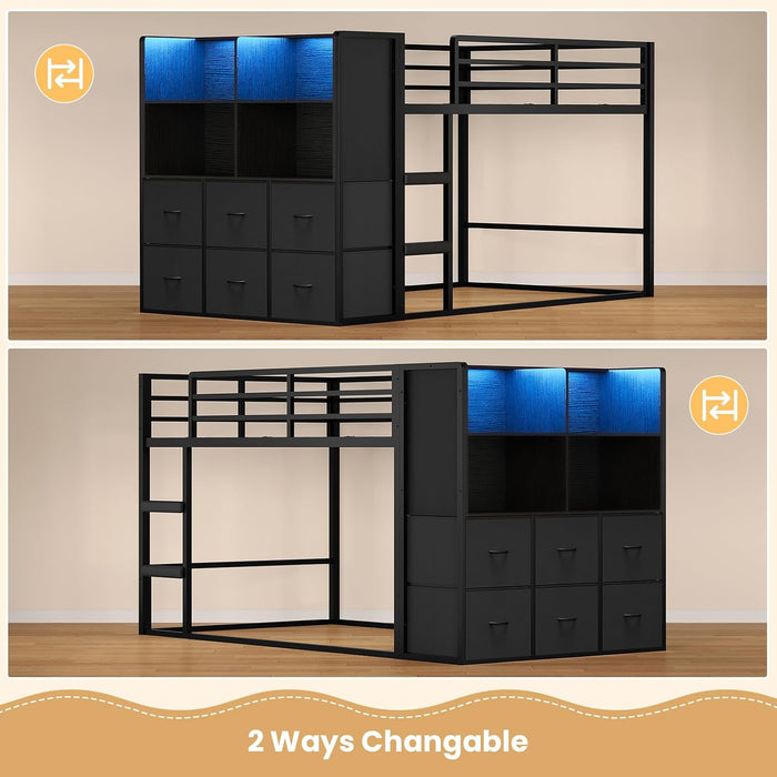 Twin Over Twin BlackPowderCoated Bunk Bed LEDLights