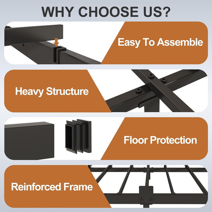 6 Inch Bed Frame Queen Size Low Profile, Metal Platform Low Bed Frame, Heavy Duty Support Low Profile Bed Frame, No Box Spring Needed, Noise Free, Easy Assembly, Prevent Mattress from Sliding