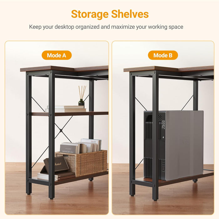 L Shaped Desk, 40 Inch Computer Desk with Reversible Storage Shelves Home Office Corner Desk Study Writing Table, Deep Brown