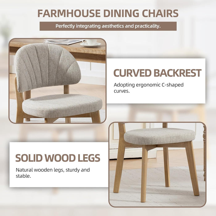Modern Fabric Upholstered Dining Chairs Set of 4, Farmhouse Curved Back Armless Accent Chairs with Solid Oak Wood Legs, Walnut Kitchen Side Chairs for Dining Room, Bedroom/Restaurant, Oatmeal
