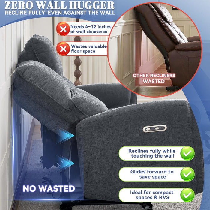 Recliner Loveseat, 2-Seater Zero Clearance Power Reclining Sofa with Usb/Type-C Charging, Breathable Chenille Fabric Wall-Hugger Couch for Small Living Room & Apartment (Gray)