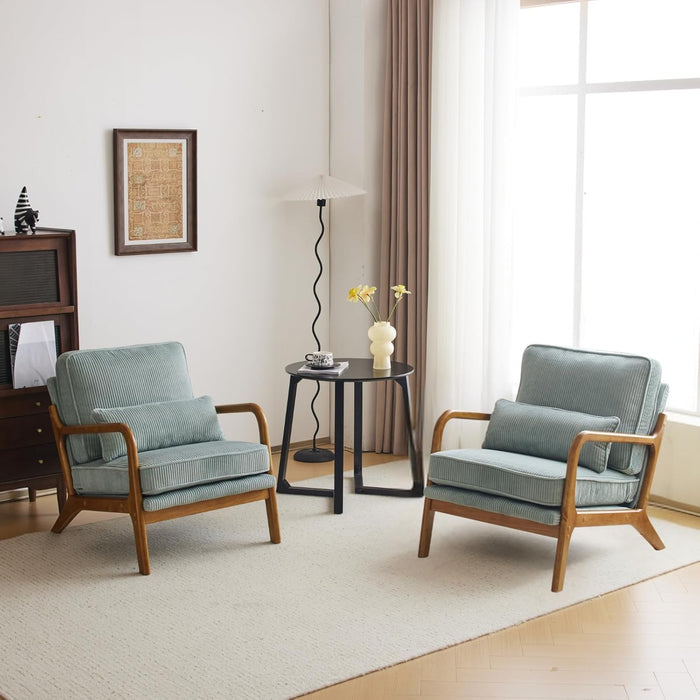 Teal Corduroy Mid Century Modern Upholstered Armchair