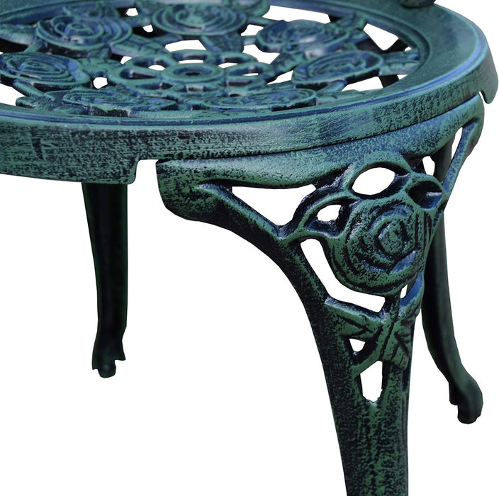Cast Aluminum Conversation Set Metal Antique Green 3 Piece Patio Rose Bistro Set