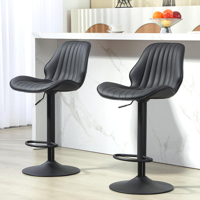 Bar Stools Set of 2, Modern 360° Swivel Faux Leather Bar Stools, 24"-32.5" Seat Height with Back, 330 Lbs Capacity, SGS Gas Lift, Upholstered Kitchen Chairs for Kitchen Island, Black