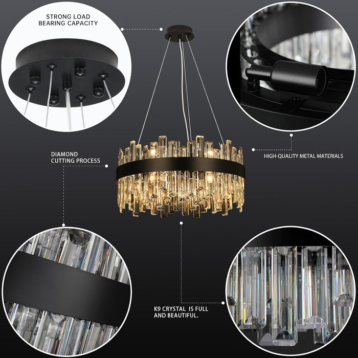 Black Crystalline Chandelier With 12 Lights 20Inch