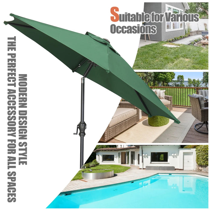 9FT Patio Umbrellas with Push Button Tilt and Crank, Green