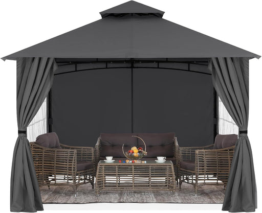 Patio Gazebo Steel Frame Outdoor Gazebo with Windows Curtains (11X11,Dark Gray)