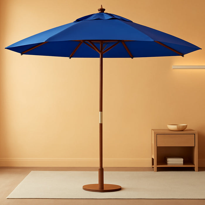 9' round Hardwood Frame Market Umbrella, Stainless Steel Hardware, Push Open