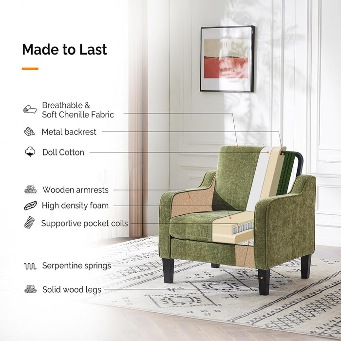 Accent Chair for Living Room Chairs Olive Green Reading Chair for Bedroom Scooped Arm Chair Mid Century Modern Accent Chairs Upholstered Comfy Chair for Apartment, Waiting Room