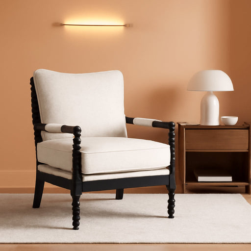 Linen Fabric Spindle Accent Chairs Set of 2,Bobbin Chair with High Resilience Spring Cushion and Armrest Pads, Leisure Armchair for Living Room Bedroom Farmhouse Home Office Belcony