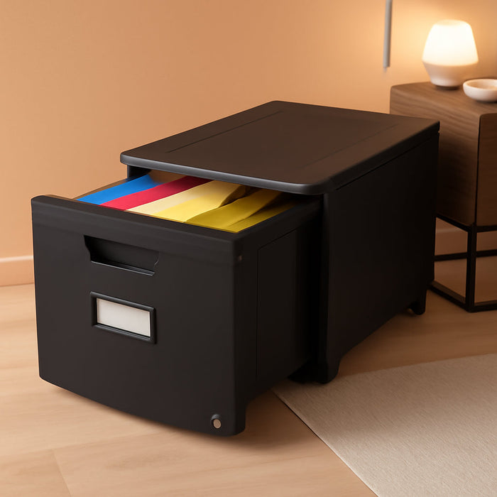 Plastic One-Drawer File Cabinet – Locking Document Organizer for Home and Office, Black, 1-Pack (61265B01C)