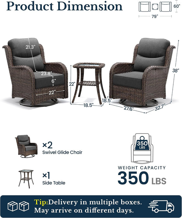 Luxury Outdoor Swivel Rocker Patio Chairs of 2 with Side Table