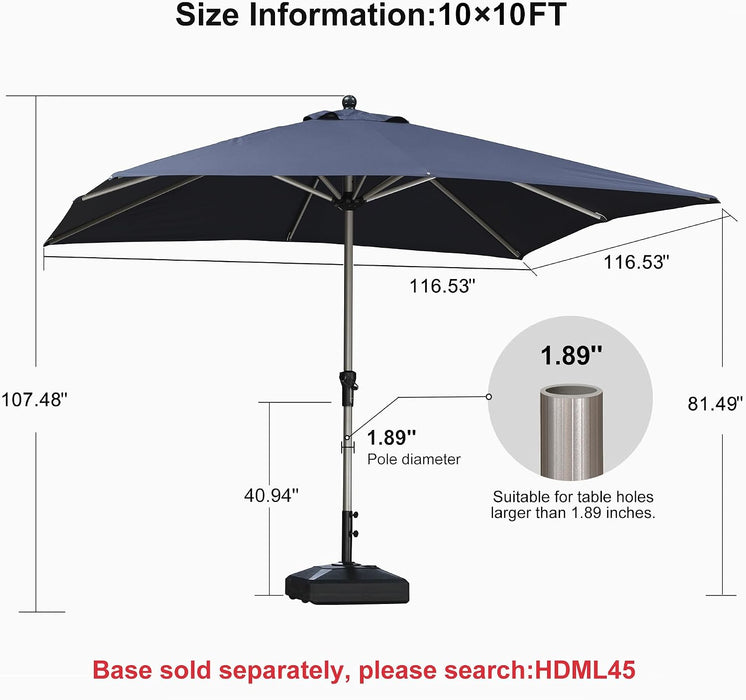 Patio Umbrella 10' X 10' Square Aluminum Frame Navy Blue