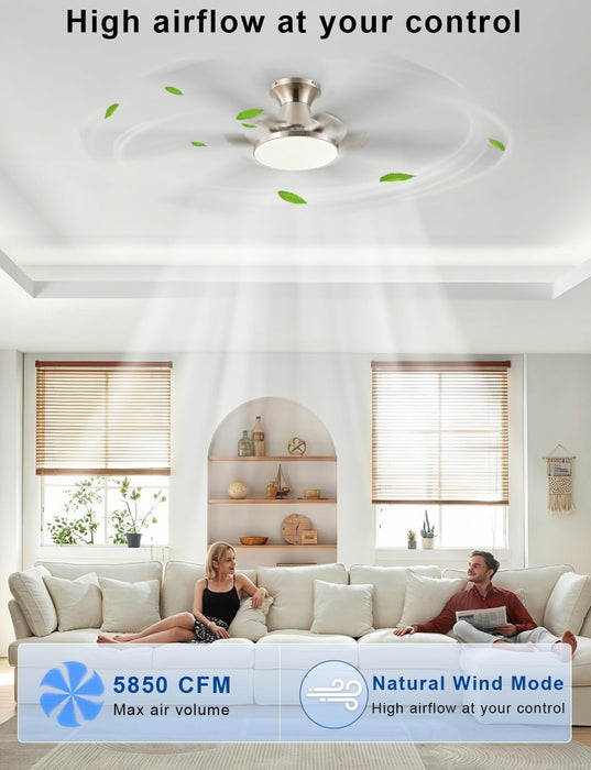 Modern Nickel Ceiling Fan Silent Brushed Steel Finish